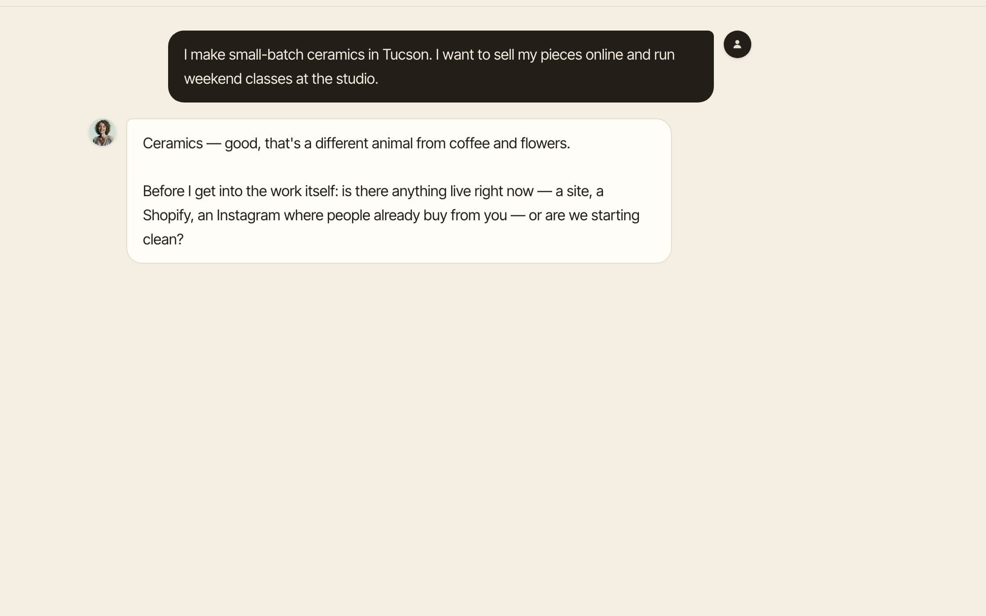 The Steed studio consult: the founder's one-sentence dream and Atlas's first question underneath it.