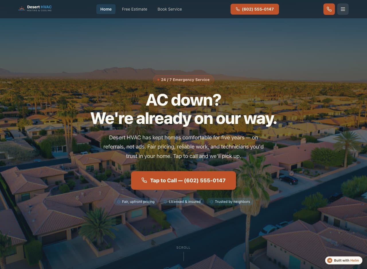 Desert HVAC — a real business site built and published with Steed